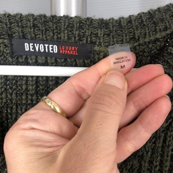 Devoted Peakaboo Collar Dark Green Black VNeck Knit Sweater Sz M - Picture 10 of 12